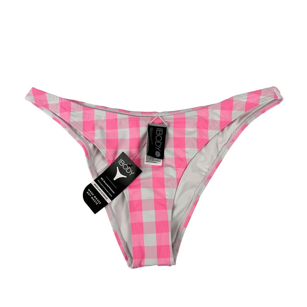 Cotton On BODY Women's Pink Check‎ High Side Brazilian Seam Bikini Bottom M NWT